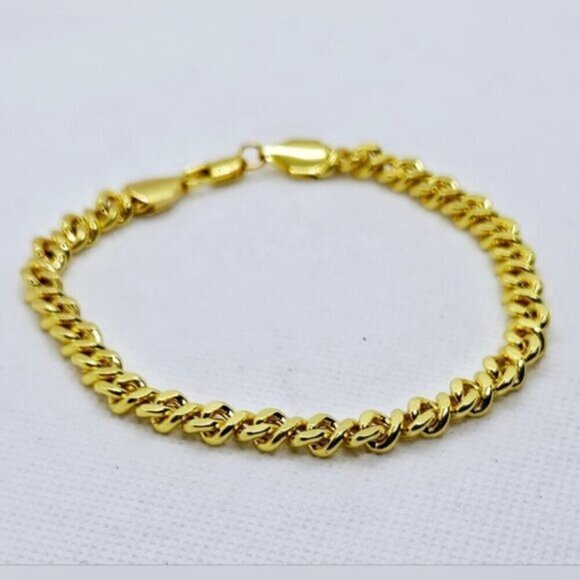 14K Gold Plated Cuban Curb Chain Link Bracelet Unisex - Picture 3 of 7